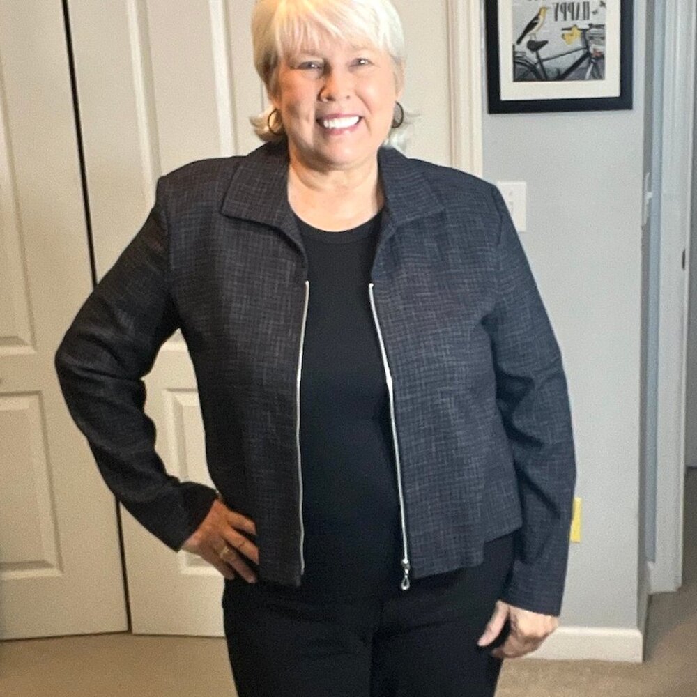 TOFY Vintage Cropped Zip Jacket Blazer • Size 14 Petite Fit • Machine Washable